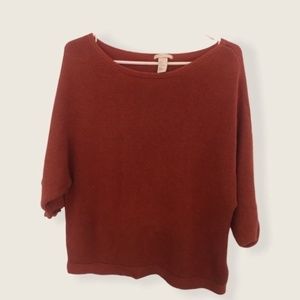 4/$20 H &M knit sweater burnt basic orange oversized crop 3/4 sleeved sweater